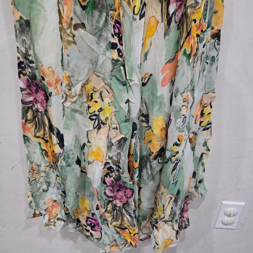 Peruvian Connection Tahitian Flowers Maxi Dress Floral V-Neck Mesh Green Small - Picture 2 of 7